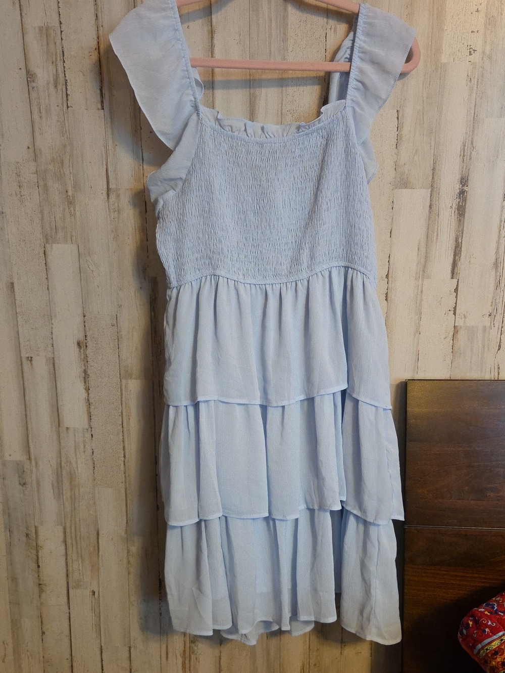 Smocked Bodice Light Blue Tiered Midi Dress
